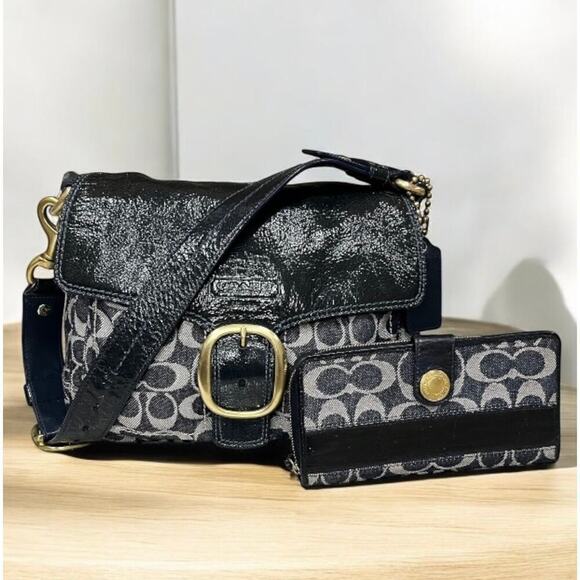 Y2K Coach 12572 Signature Denim Bleecker Flap Bag & Matching Large Wallet - Picture 16 of 16